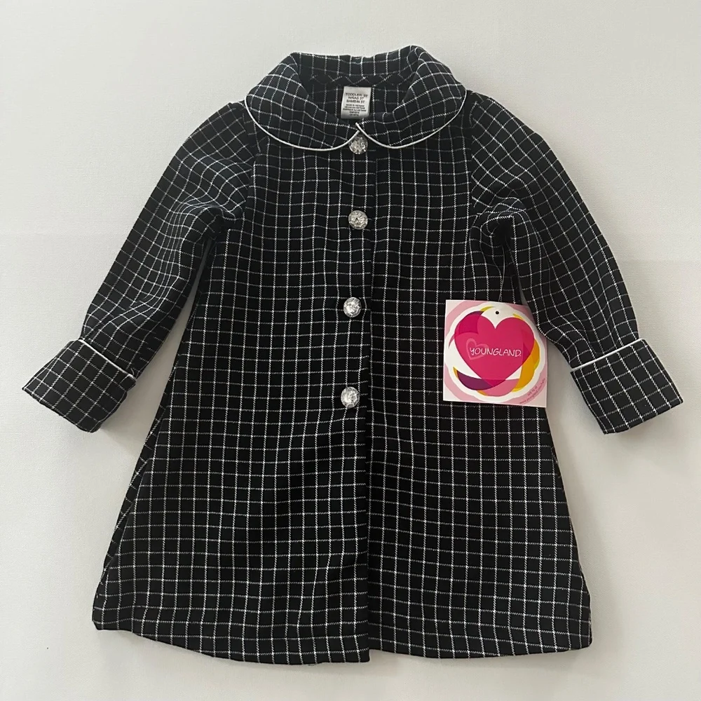 Youngland 2T 3T 4T Toddler Girl Coat Dress Set Outfit Black White NWT
